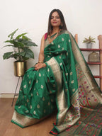Green Paithani Silk Flower Design Muniya Border Saree - Luxurion World