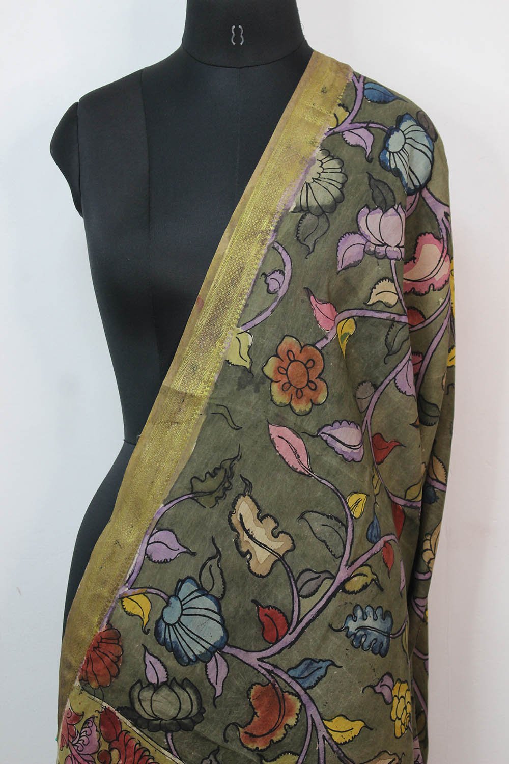 Green Pen Kalamkari Pure Silk Dupatta - Luxurion World
