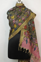 Green Pen Kalamkari Pure Silk Dupatta - Luxurion World