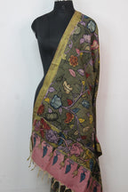 Green Pen Kalamkari Pure Silk Dupatta - Luxurion World
