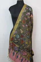 Green Pen Kalamkari Pure Silk Dupatta - Luxurion World