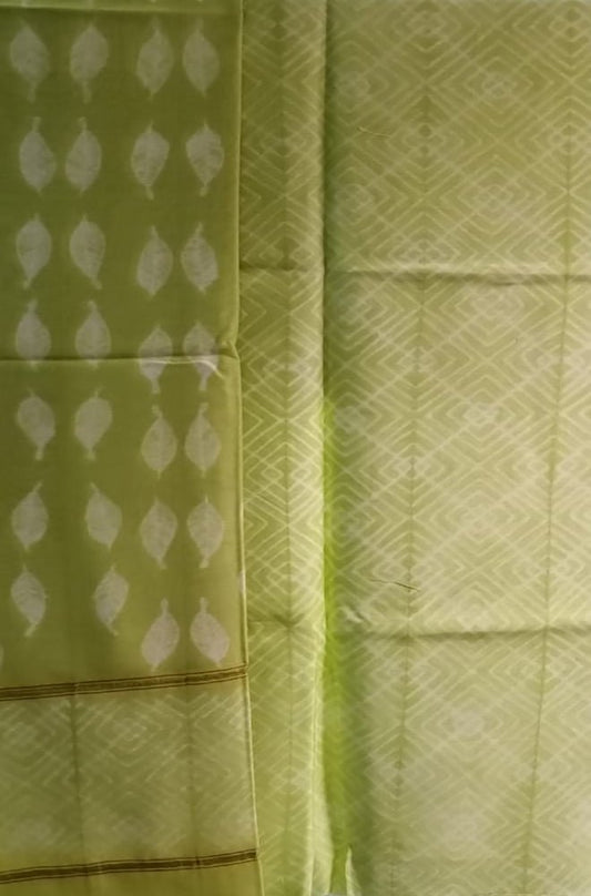 Green Shibori Cotton Silk Two Piece Unstitched Suit Set - Luxurion World