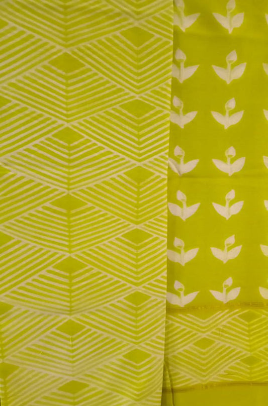 Green Shibori Cotton Silk Two Piece Unstitched Suit Set - Luxurion World