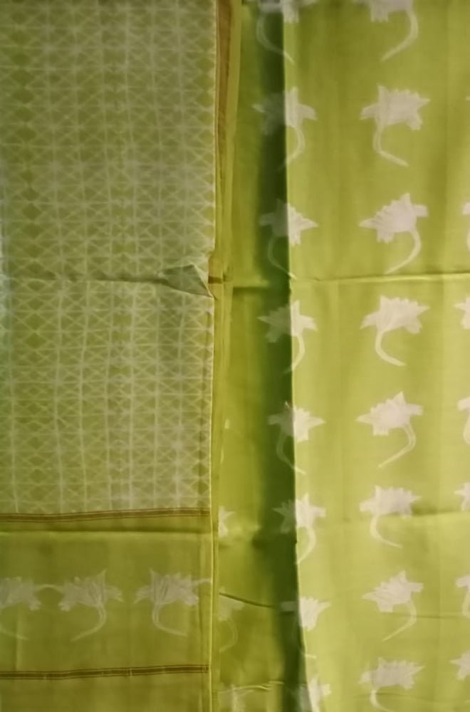 Green Shibori Cotton Silk Two Piece Unstitched Suit Set - Luxurion World