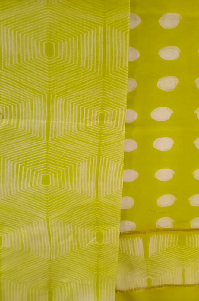 Green Shibori Cotton Silk Two Piece Unstitched Suit Set