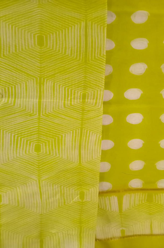 Green Shibori Cotton Silk Two Piece Unstitched Suit Set - Luxurion World