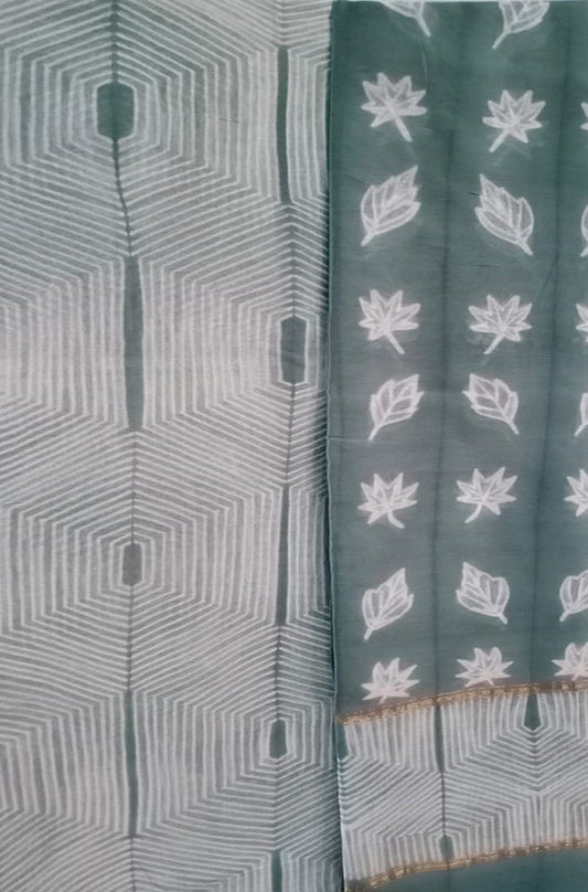 Green Shibori Cotton Silk Two Piece Unstitched Suit Set - Luxurion World