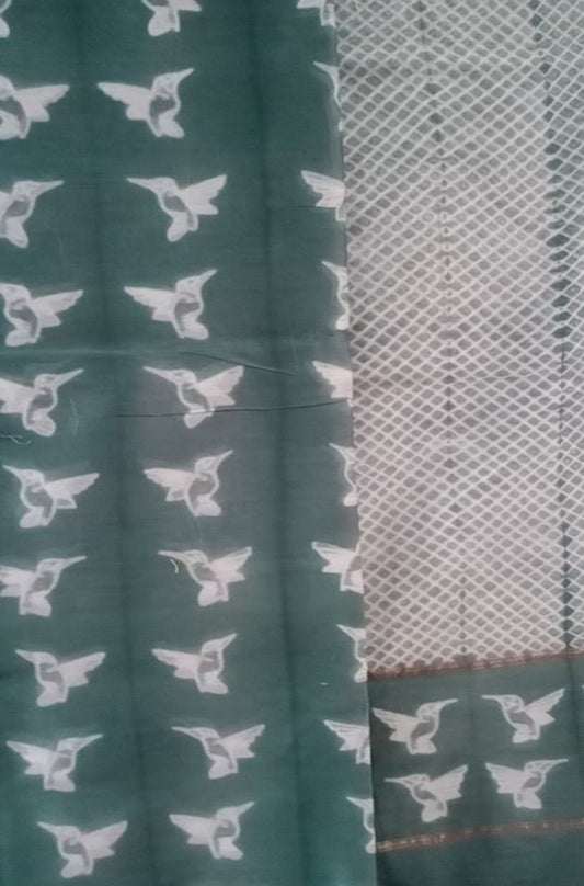 Green Shibori Cotton Silk Two Piece Unstitched Suit Set - Luxurion World