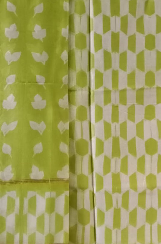 Green Shibori Cotton Silk Two Piece Unstitched Suit Set - Luxurion World