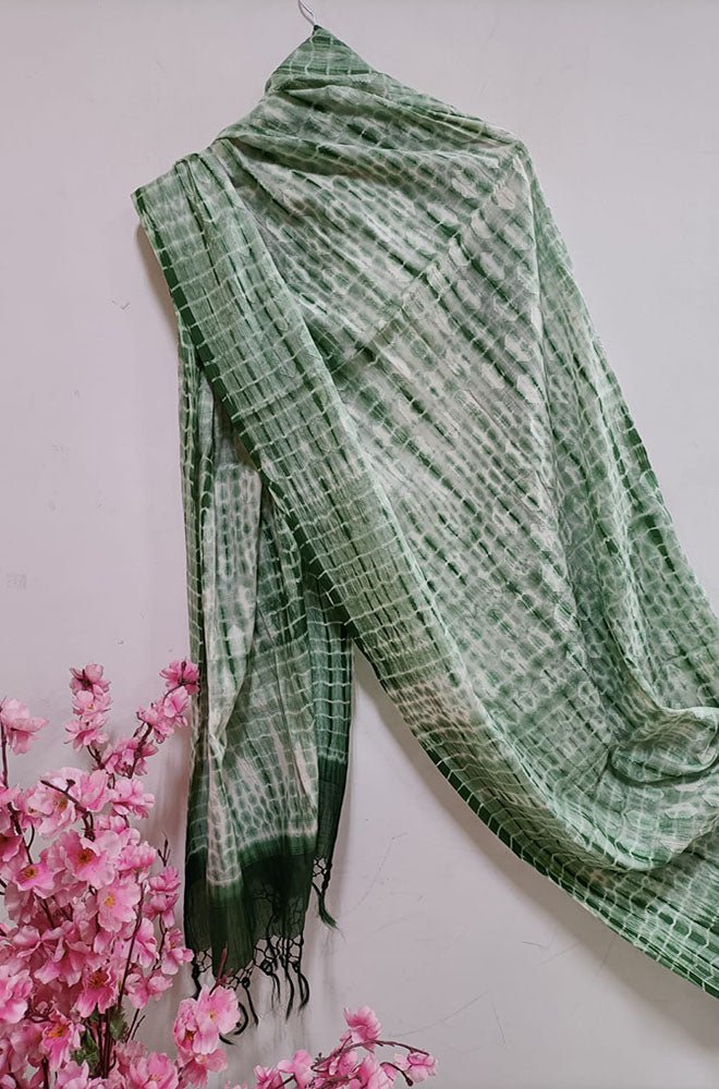 Stylish Green Shibori Cotton Tie & Dye Dupatta for Fashionable Looks - Luxurion World