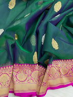 Green Shot Handloom Banarasi Pure Kora Silk Sona Roopa Saree - Luxurion World