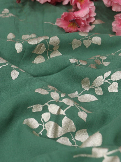 Green Trendy Foil Print Georgette Fabric (1 mtr)
