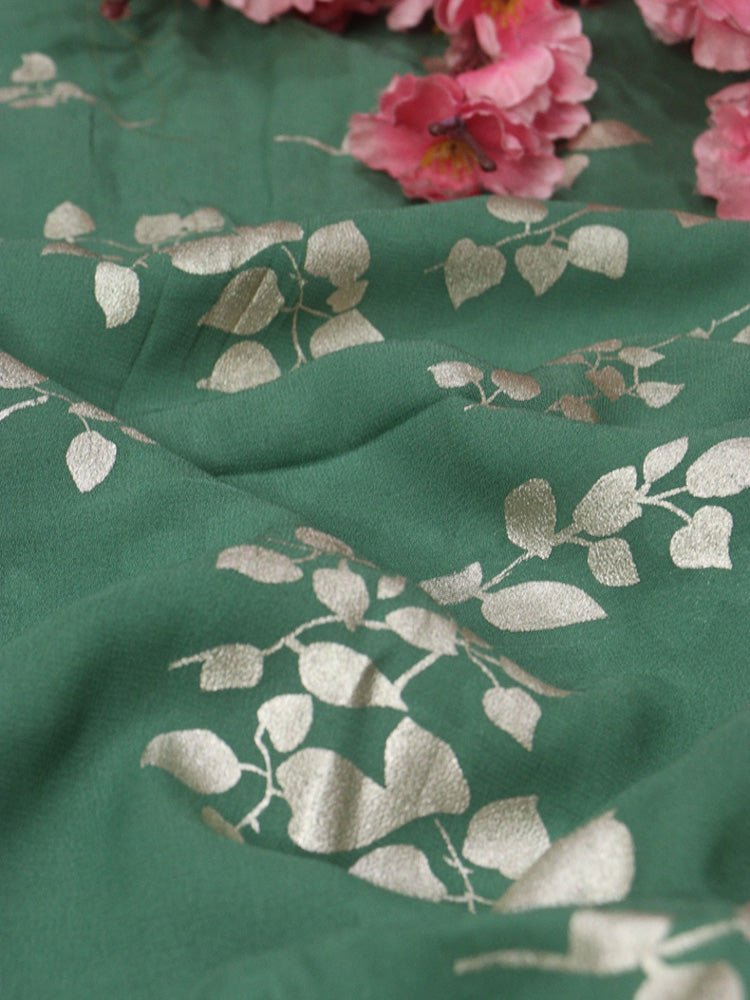 Green Trendy Foil Print Georgette Fabric (1 mtr) - Luxurion World