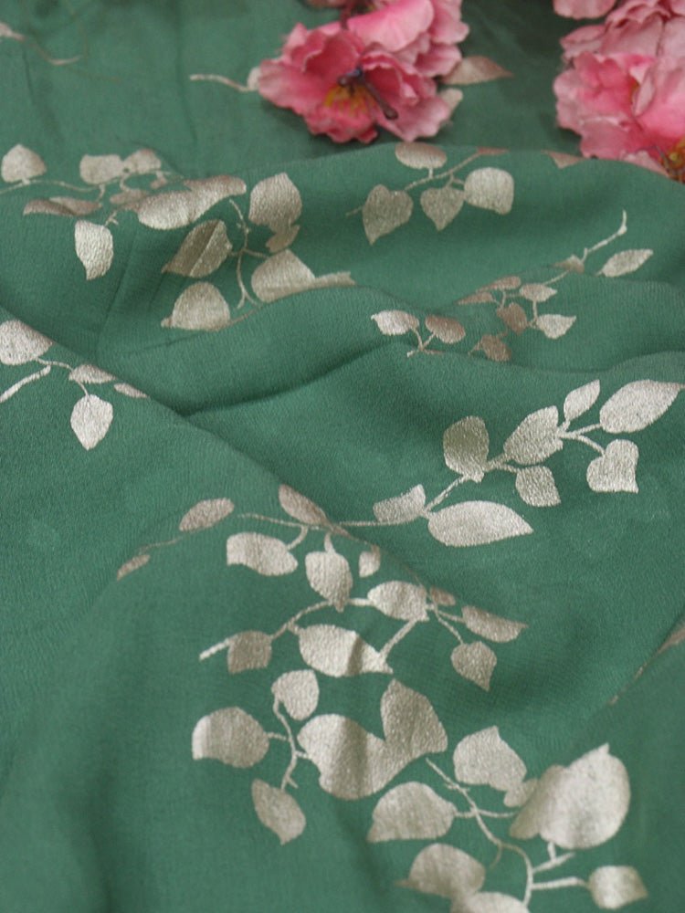 Green Trendy Foil Print Georgette Fabric (1 mtr) - Luxurion World