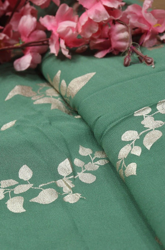 Green Trendy Foil Print Georgette Fabric (1 mtr) - Luxurion World