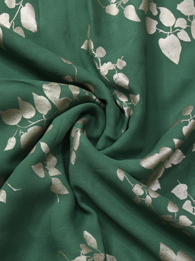 Green Trendy Foil Print Georgette Fabric (1 mtr) - Luxurion World