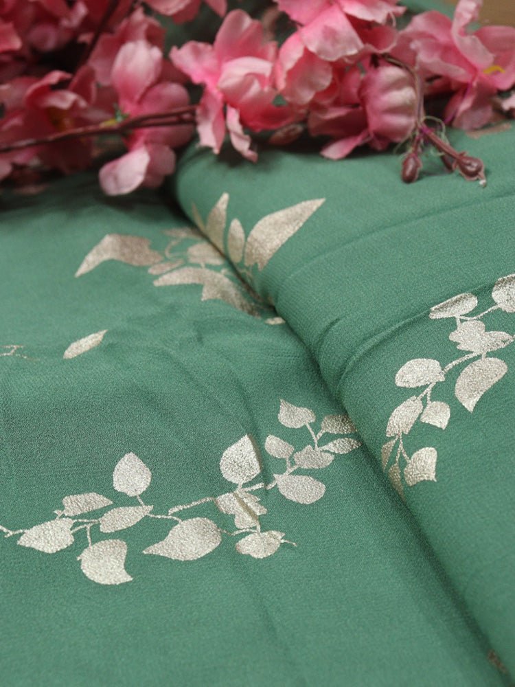 Green Trendy Foil Print Georgette Fabric (1 mtr) - Luxurion World