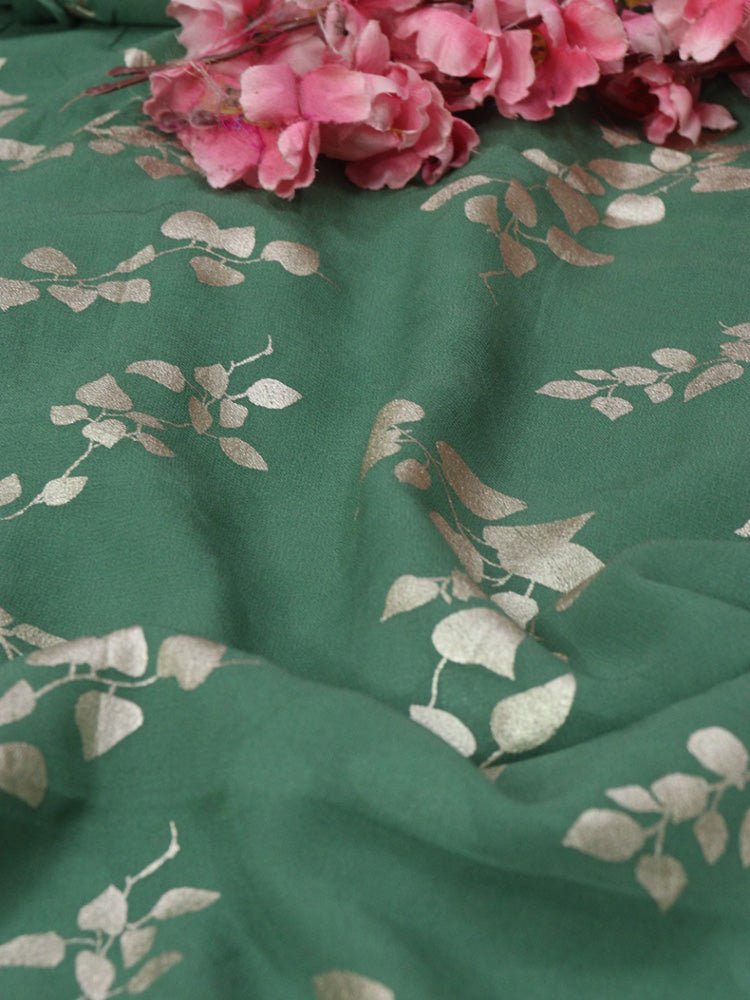 Green Trendy Foil Print Georgette Fabric (1 mtr) - Luxurion World