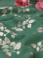 Green Trendy Foil Print Georgette Fabric (1 mtr) - Luxurion World
