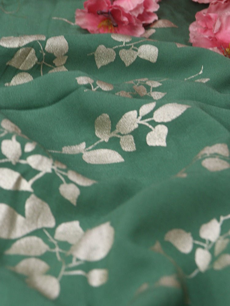 Green Trendy Foil Print Georgette Fabric (1 mtr) - Luxurion World