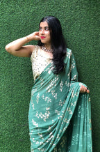 Green Trendy Foil Print Georgette Saree - Luxurion World