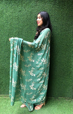 Green Trendy Foil Print Georgette Saree - Luxurion World