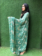 Green Trendy Foil Print Georgette Saree - Luxurion World