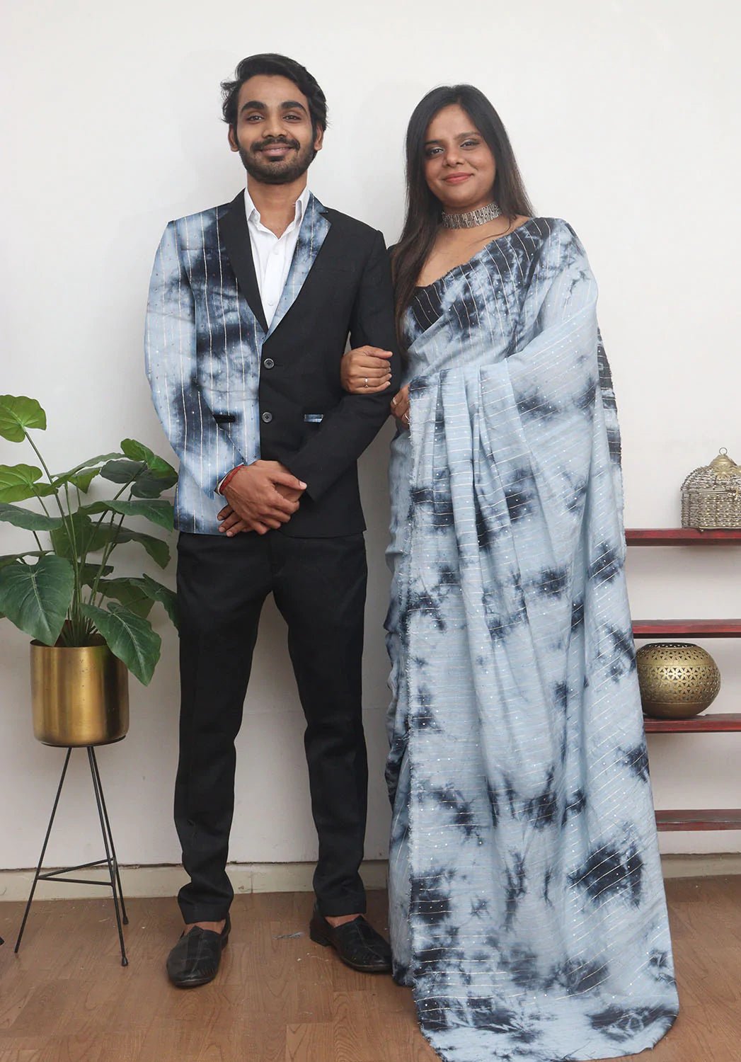 Grey And Black Tie And Dye Cotton Silk Couple Set - Luxurion World
