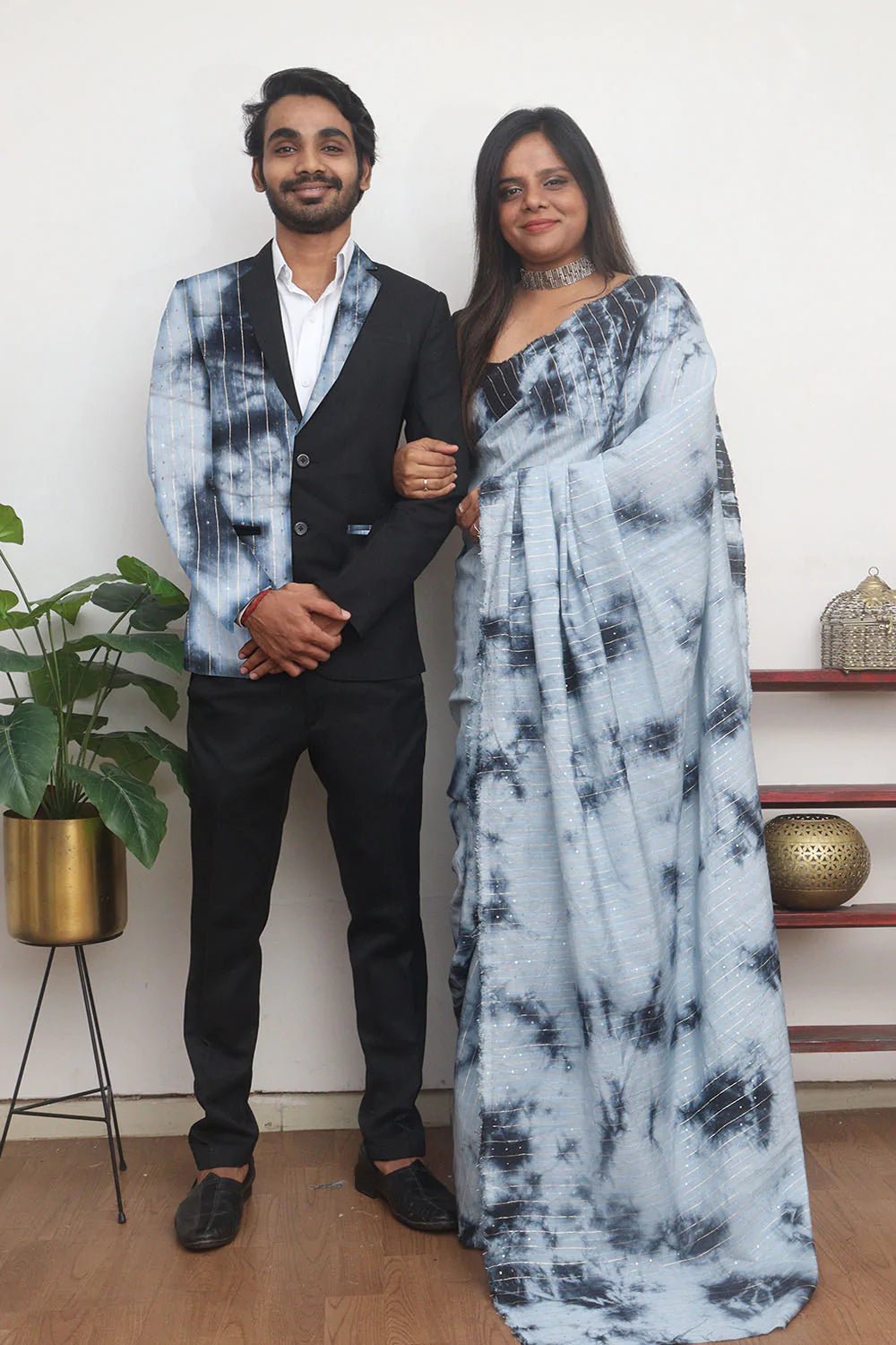 Grey And Black Tie And Dye Cotton Silk Couple Set - Luxurion World