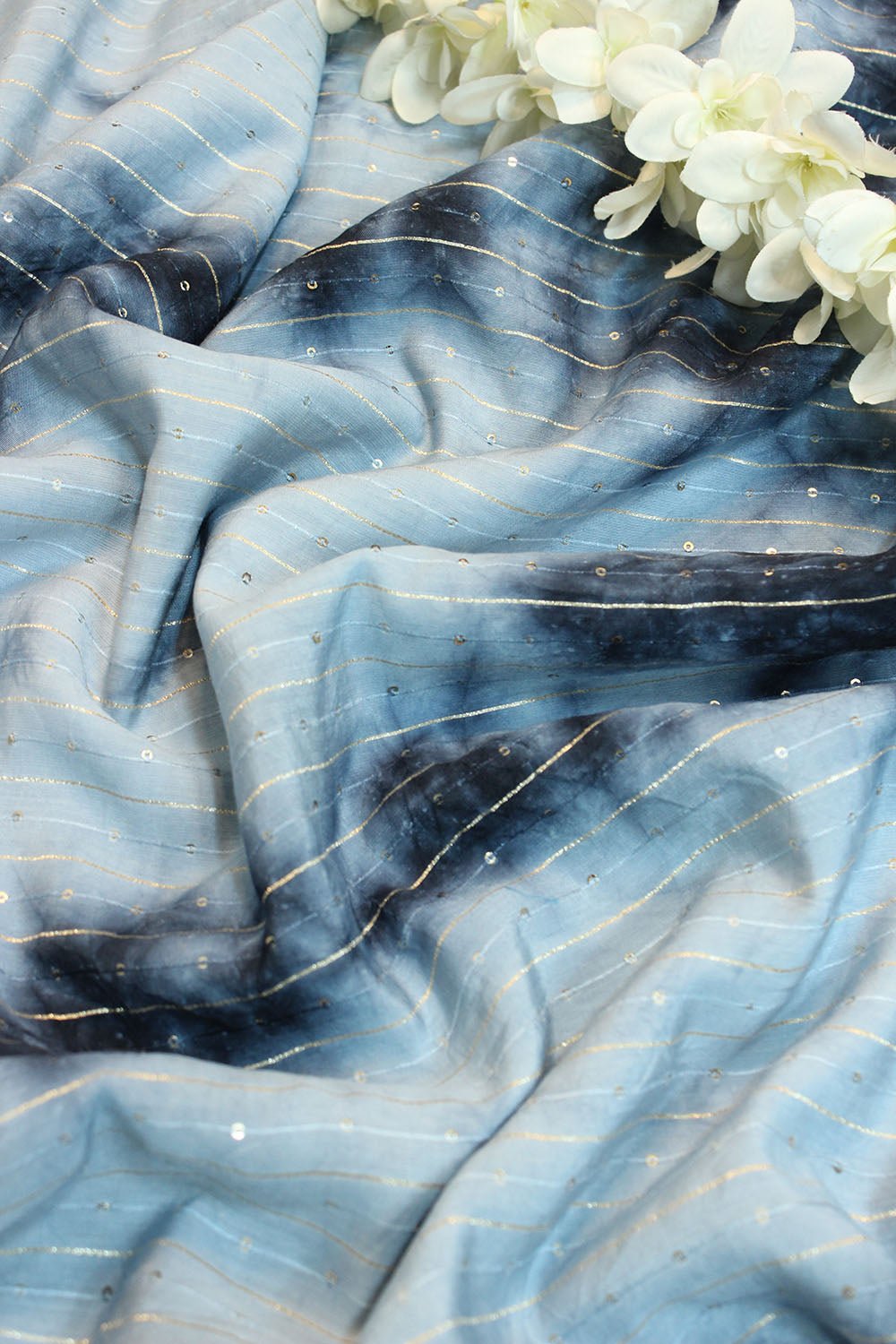 Grey And Blue Trendy Cotton Silk Tie & Dye Fabric ( 0.5 Mtr ) - Luxurion World
