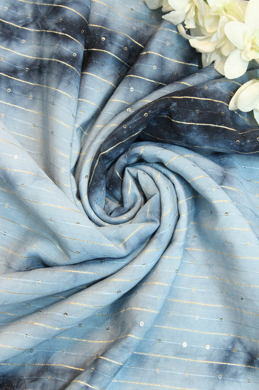 Grey And Blue Trendy Cotton Silk Tie & Dye Fabric ( 1 Mtr )