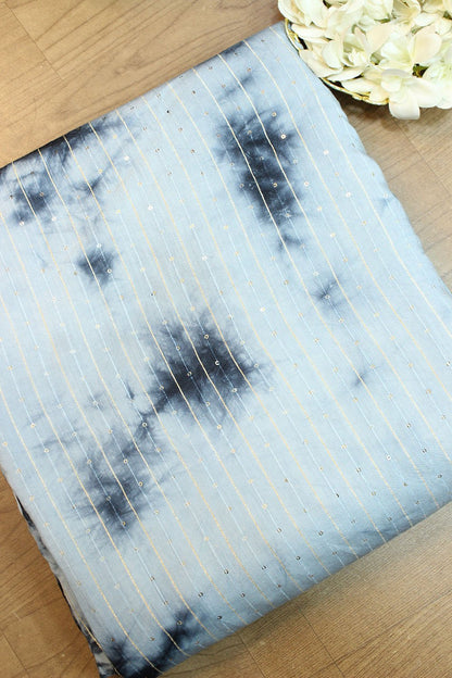 Grey And Blue Trendy Cotton Silk Tie & Dye Fabric ( 0.5 Mtr ) - Luxurion World