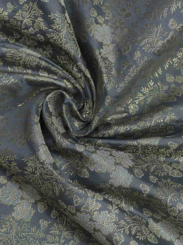 Grey Banarasi Brocade Silk Fabric ( 1 Mtr ) - Luxurion World
