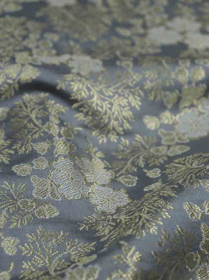 Grey Banarasi Brocade Silk Fabric ( 1 Mtr ) - Luxurion World