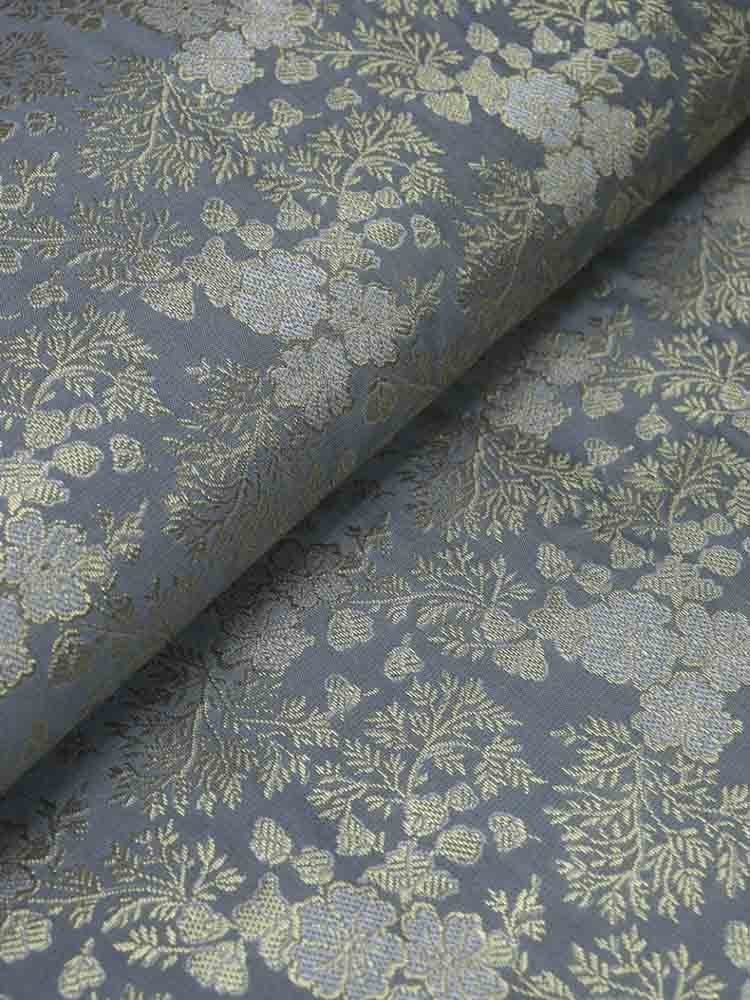 Grey Banarasi Brocade Silk Fabric ( 1 Mtr ) - Luxurion World