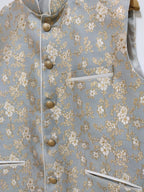 Grey Banarasi Brocade Silk Nehru Jacket - Luxurion World