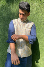 Grey Banarasi Brocade Silk Nehru Jacket - Luxurion World