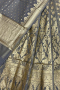 Grey Banarasi Chanderi Silk Unstitched Lehenga Set - Luxurion World