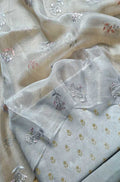 Grey Banarasi Chiniya Silk Three Piece Unstitched Suit Set - Luxurion World