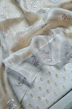 Grey Banarasi Chiniya Silk Three Piece Unstitched Suit Set - Luxurion World