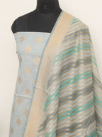 Grey Banarasi Cotton Silk Three Piece Unstitched Suit Set - Luxurion World