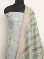 Grey Banarasi Cotton Silk Three Piece Unstitched Suit Set - Luxurion World