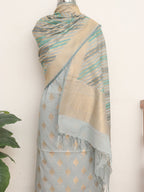 Grey Banarasi Cotton Silk Three Piece Unstitched Suit Set - Luxurion World