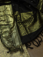 Grey Banarasi Pure Katan Silk Suit With Black Kanjeevaram Pure Silk Dupatta - Luxurion World