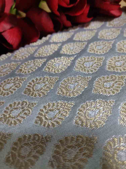 Grey Banarasi Silk Fabric (  1 Mtr ) - Luxurion World