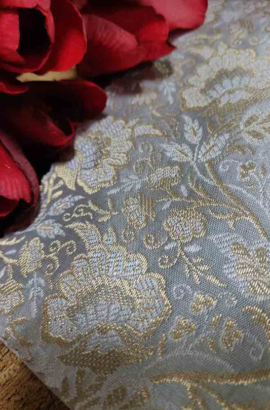 Grey Banarasi Silk Fabric (  1 Mtr ) - Luxurion World