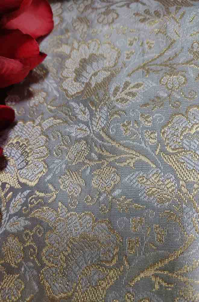 Grey Banarasi Silk Fabric (  1 Mtr ) - Luxurion World