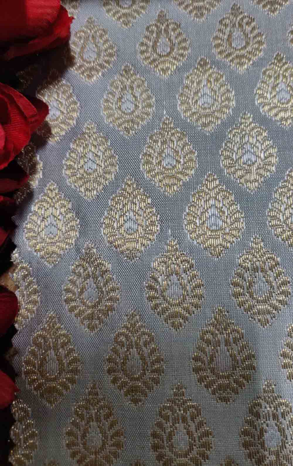 Grey Banarasi Silk Fabric (  1 Mtr ) - Luxurion World