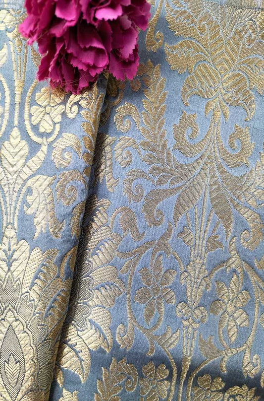 Grey Banarasi Silk Fabric ( 1 Mtr ) - Luxurion World