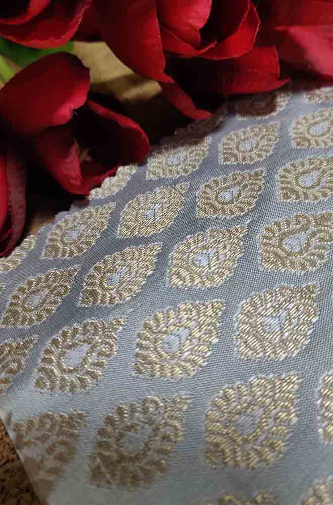 Grey Banarasi Silk Fabric (  1 Mtr ) - Luxurion World